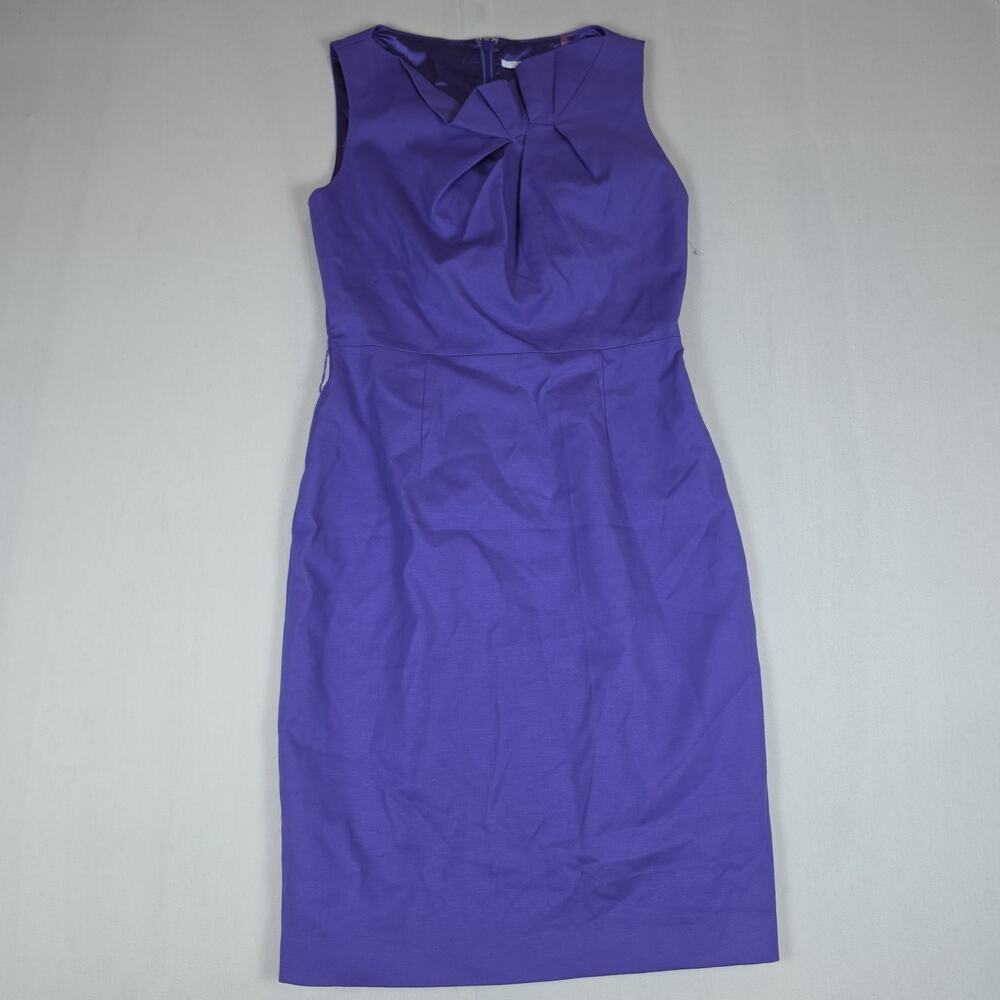 Tahari Purple Sheath Dress US 2 Sleeveless Bow Neck Knee Length Career Cocktail